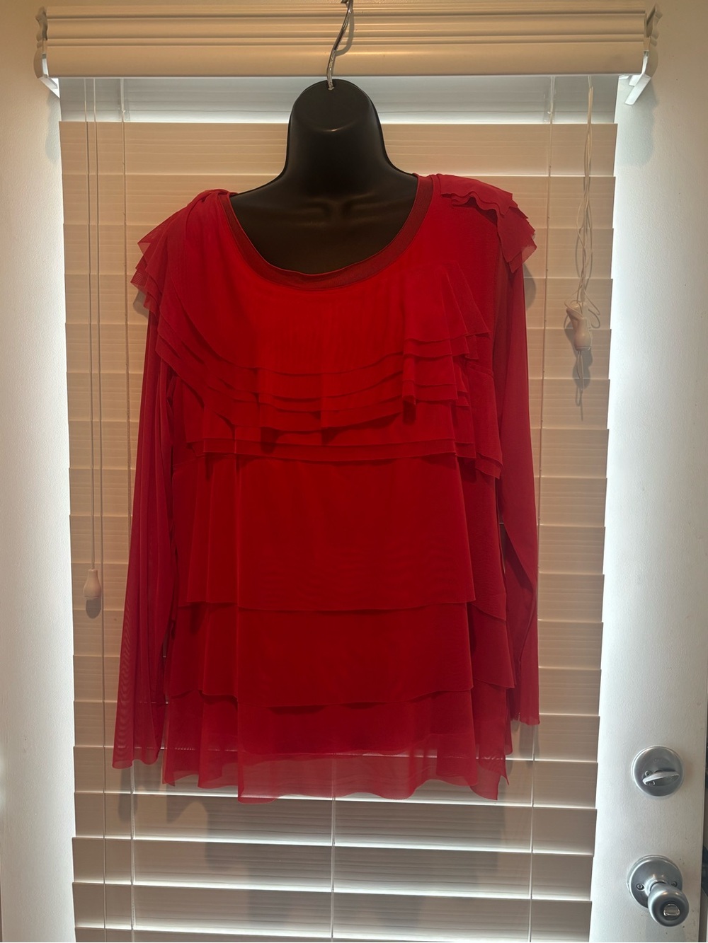 Layered Ruffle Red Long-Sleeve Blouse